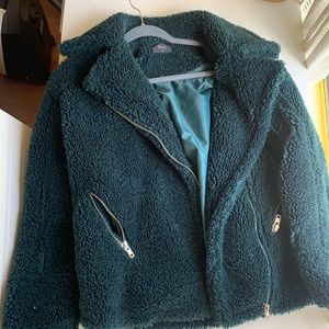 Vici dark emerald green teddy coat